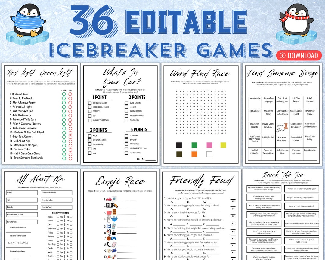 Icebreaker Games Bundle Ice Breaker Games Ice Breaker Questions Office  Party Games Happy Hour Games Printable Games ICE01 