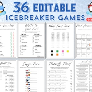 Printable Icebreaker Games | Social Group Activities Editable Template | Office Party Ideas | Happy Hour Questions | Ice Breaker Quizzes