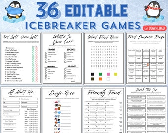 Printable Icebreaker Games | Social Group Activities Editable Template | Office Party Ideas | Happy Hour Questions | Ice Breaker Quizzes