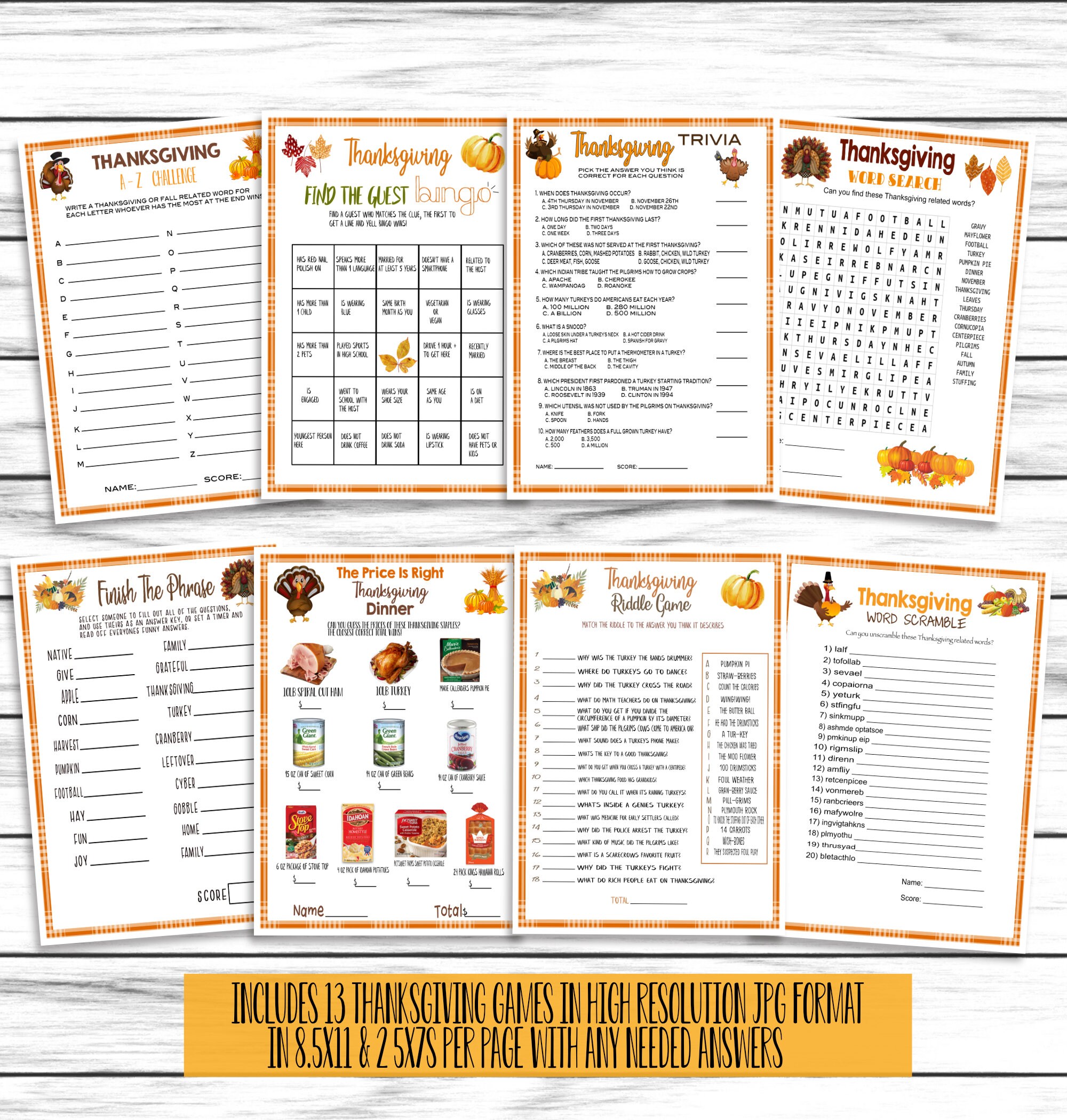 13 Thanksgiving Games Friendsgiving Games Trivia Family Etsy
