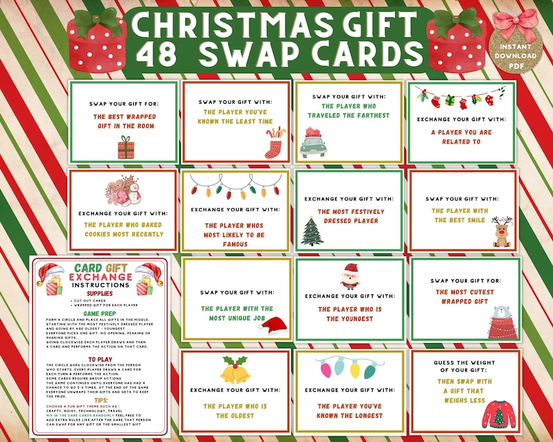 Christmas Gift Exchange Yankee Swap Cards Printable Group - Etsy