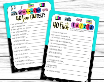 40th Birthday Party Games, How Well Do You Know The 40 Year Old, Birthday Facts, 40th Birthday Party, 40th Birthday Decor, Printable