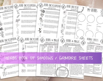 Herbs Grimoire Pages, Witch Supplies Reference Page, Basic Witchcraft Grimoire Printable Pages, Book of Shadows Pages, How To Use Herbs