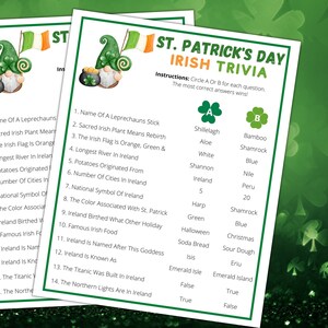 Printable St Patricks Day Irish Trivia Game | Irish Quiz | St Paddys ...