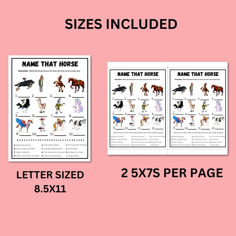 Fun 20 printable game bundle with answers to print and play at your Kentucky derby party for kids and adults, or seniors great for office or classroom parties.