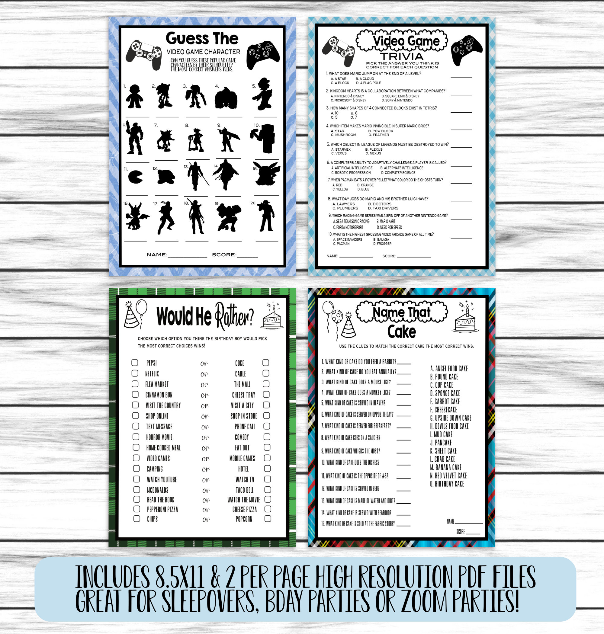 Printable Boys Birthday Party Game Bundle | Teen Birthday Quizzes