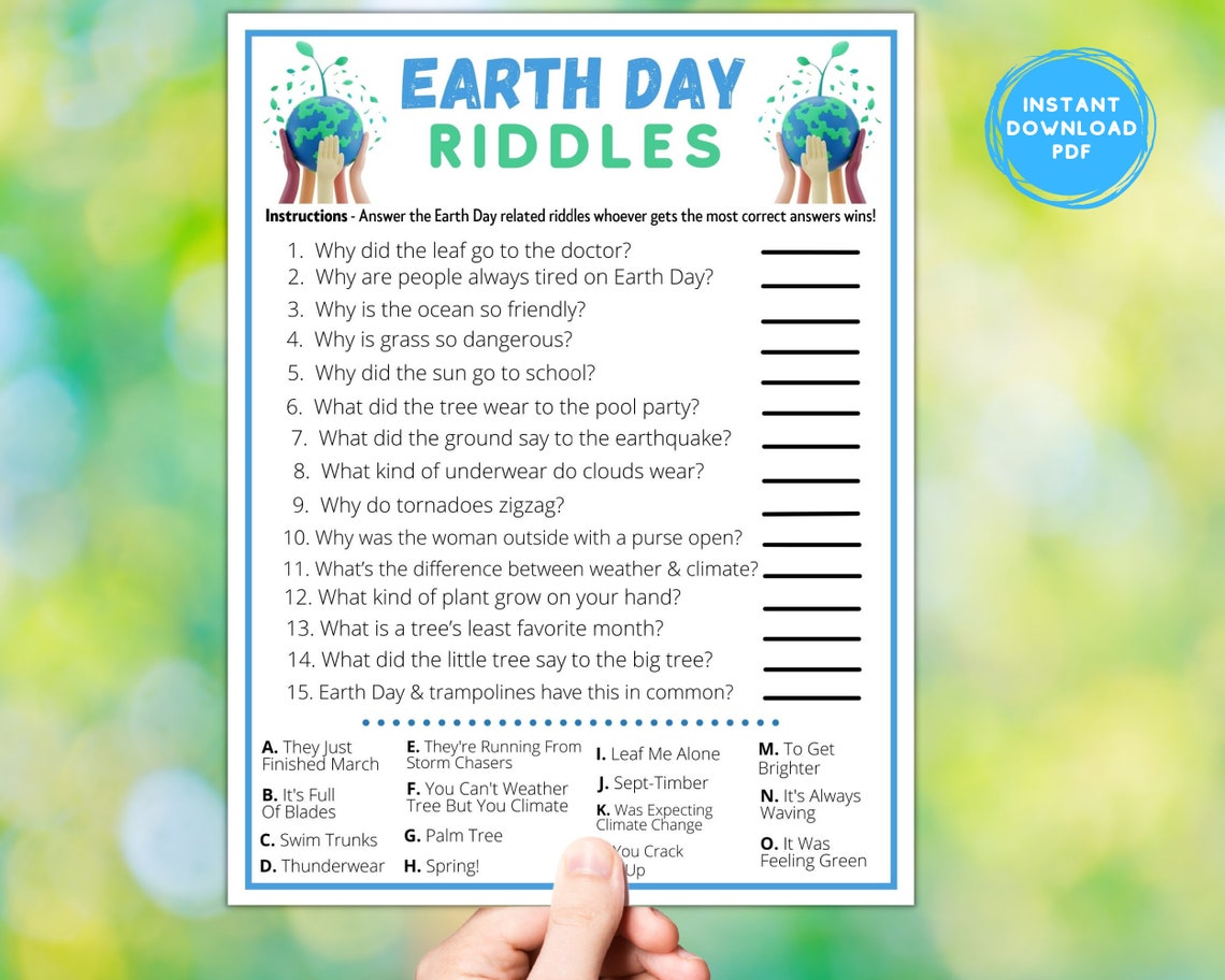 Earth Day Math Riddles Printable Earth Day Fun Riddle Game | Classroom Work Seniors Activity ...