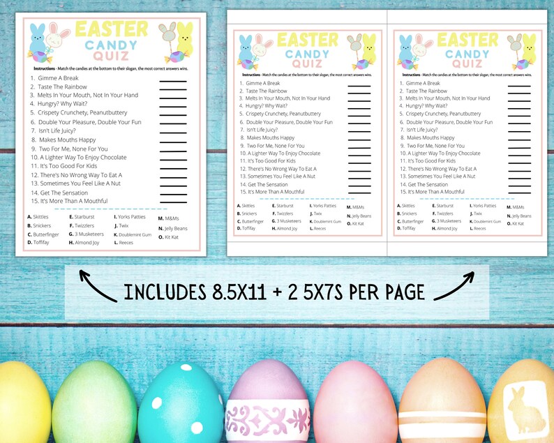 Easter Candy Quiz Game Fun Family Activity Kids or Adults Etsy