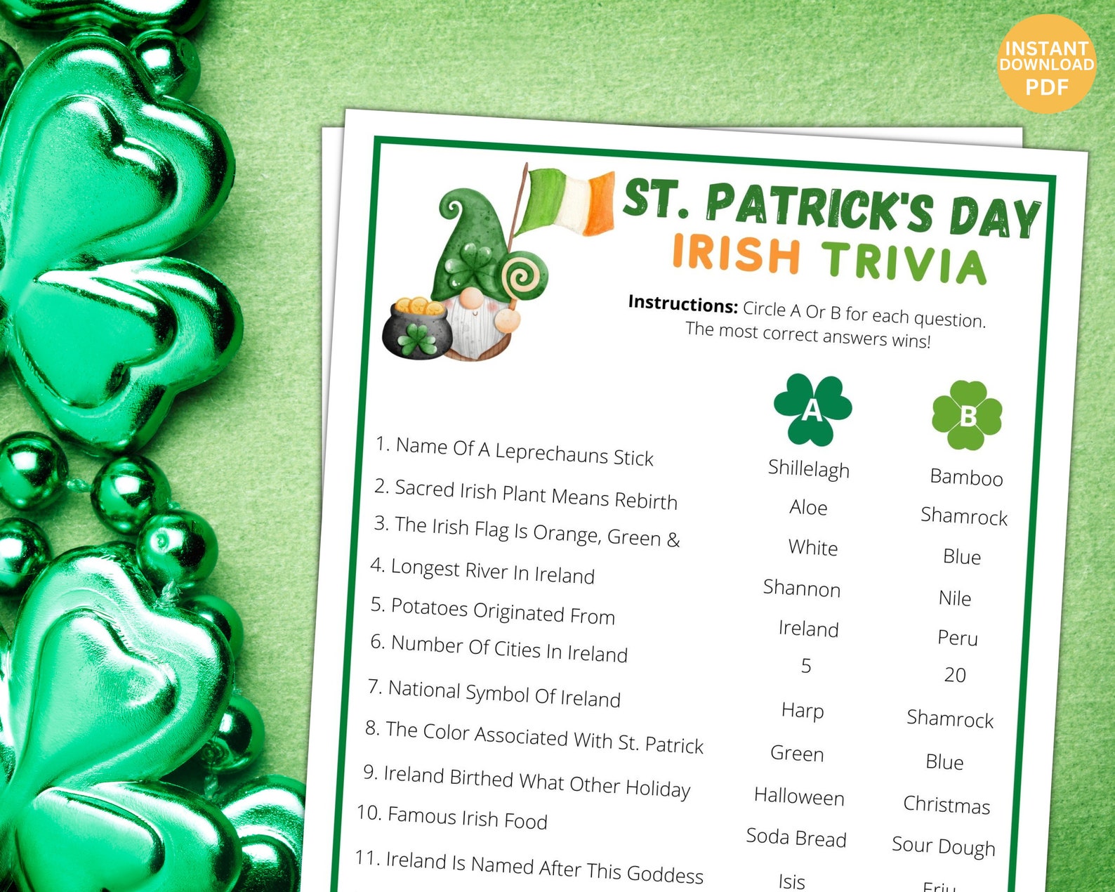 Printable St Patricks Day Irish Trivia Game | Irish Quiz | St Paddys ...