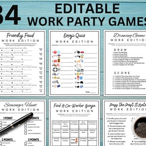 Editable Office Party Games | Work Party Games | Team Meeting | Work Happy Hour Idea | Staff Appreciation Activities | Printable Bundle