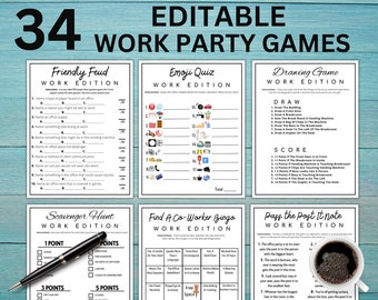 Bewerkbare Office Party-spellen | Werkfeestspellen | Teamvergadering | Werk Happy Hour-idee | Activiteiten ter waardering van het personeel | Afdrukbare bundel