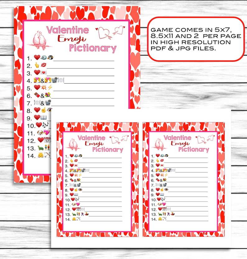 Valentines Day Emoji Pictionary, Emoji Game, Valentines Day Game, Valentine Game, Valentines Party Game, Adult Party Game image 2