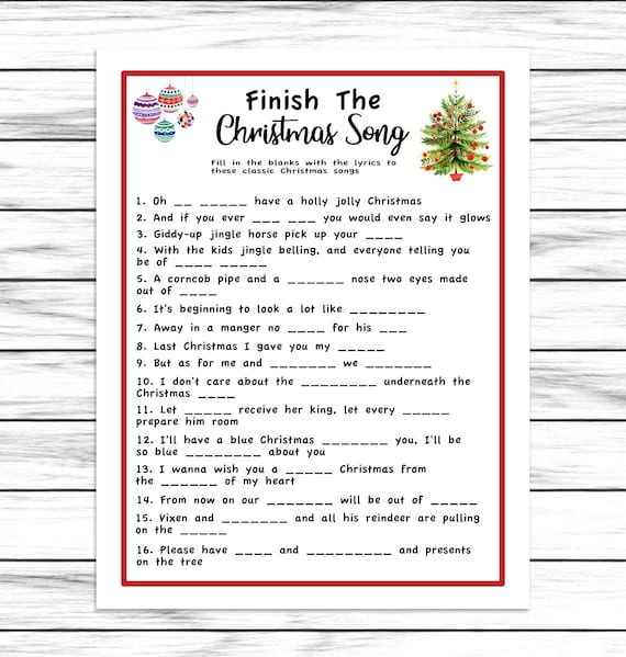 Finish the Song Christmas Game Xmas Songs Printable or - Etsy Canada