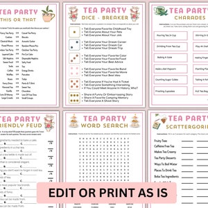Printable Tea Party Games Adults Kids Toddler | Editable High Tea Quiz ...