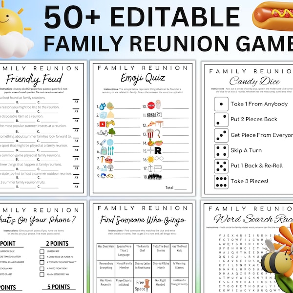 Printable Family Reunion Games Bundle | Editable Template Family Activities | Group Reunion Quizzes | Family Reunion Ideas For Adults & Kids