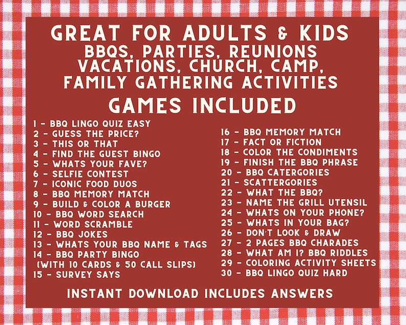 Barbecue Riddles BBQ Grill & Chill Party Games for Adults Kids | I Do BBQ Shower Summer ...