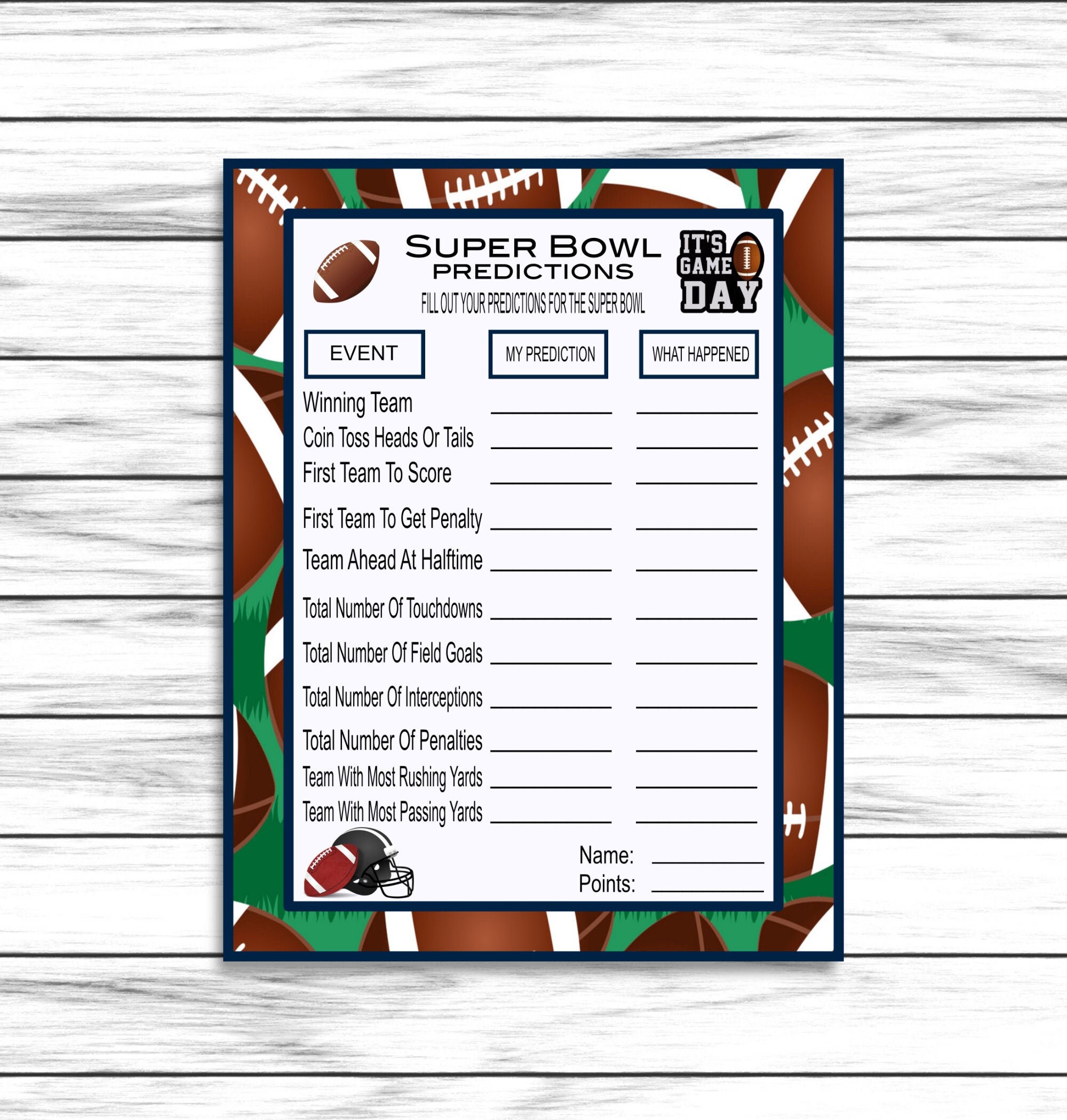 Super Bowl Predictions Game for Kids & Adults Super Bowl 56 - Etsy