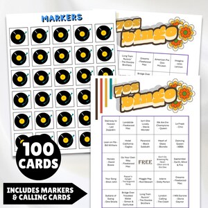1970s music playlist bingo game 100 unique printable cards plus a Spotify music playlist of the 1970s top 50 greatest hits