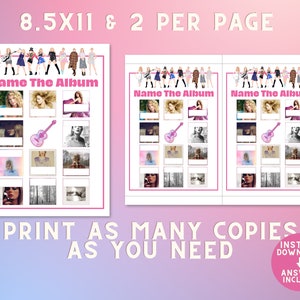 swiftie party printable games bundle with answers great for teens and tweens Taylor fans or eras tour concert activities, birthday parties or sleepovers. Includes song bingo, trivia, and emoji games.