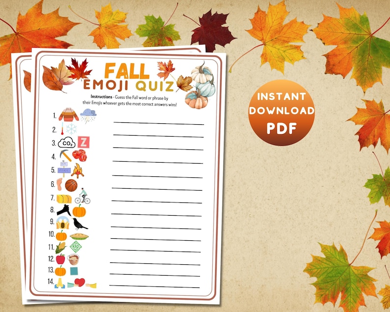 Fall Emoji Riddles Fall Emoji Quiz Printable Ideas Game | Autumn Family Activity for Fall ...