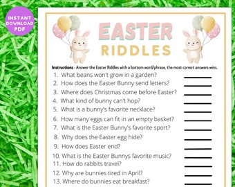 Fun Easter Riddles Printable Game | Family Activity | Kids Or Adults Quiz | Classroom Work Senior Party Idea | Instant Download Puzzle