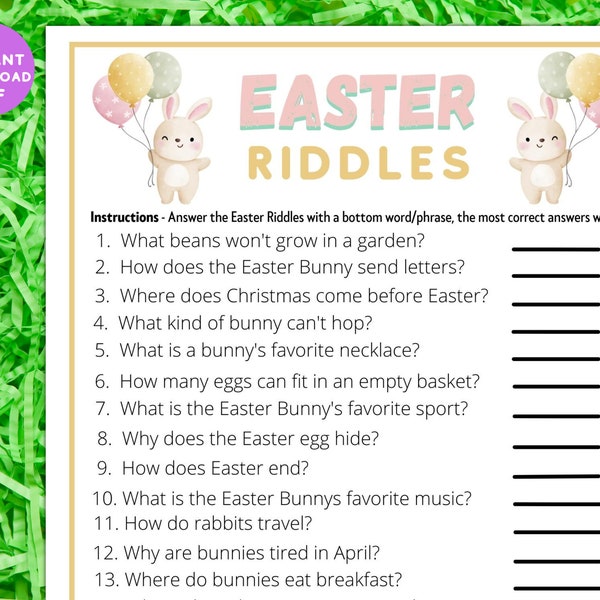 Fun Easter Riddles Printable Game | Family Activity | Kids Or Adults Quiz | Classroom Work Senior Party Idea | Instant Download Puzzle