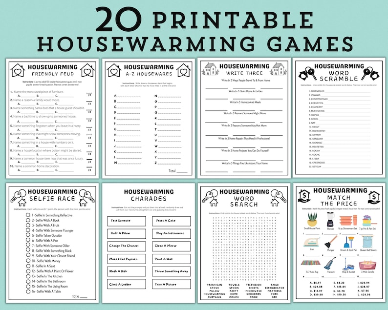 Printable Housewarming Party Games New Home Game Bundle Moving House Games Housewarming Party Ideas Housewarming Activities zdjęcie 2