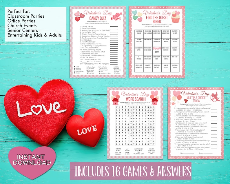 Valentines Day Fun Party Games Bundle | Classroom Office Party Kids ...
