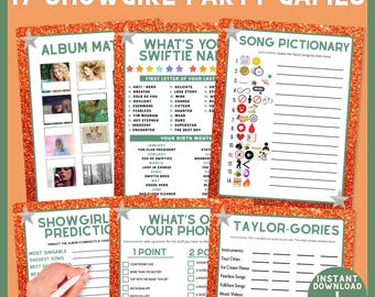 Showgirl Era Party Games | Tay Trivia Album Listening Party Review Printable Bundle | Birthday Sleepover Party Quizzes