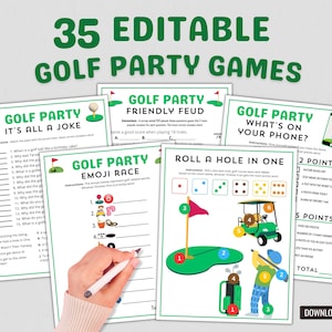Juegos de golf editables para fiestas. Vea ideas para fiestas con temática de golf. Paquete de juegos de golf imprimibles / Actividades de golf para adultos, niños y personas mayores