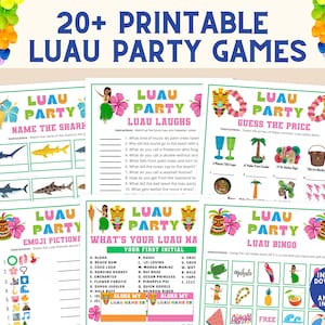 Printable Luau Tiki Party Summer Games | Tropical Aloha Activities Adults Kids | Homeschool Church Family Hawaiian DIY Backyard Pool Games