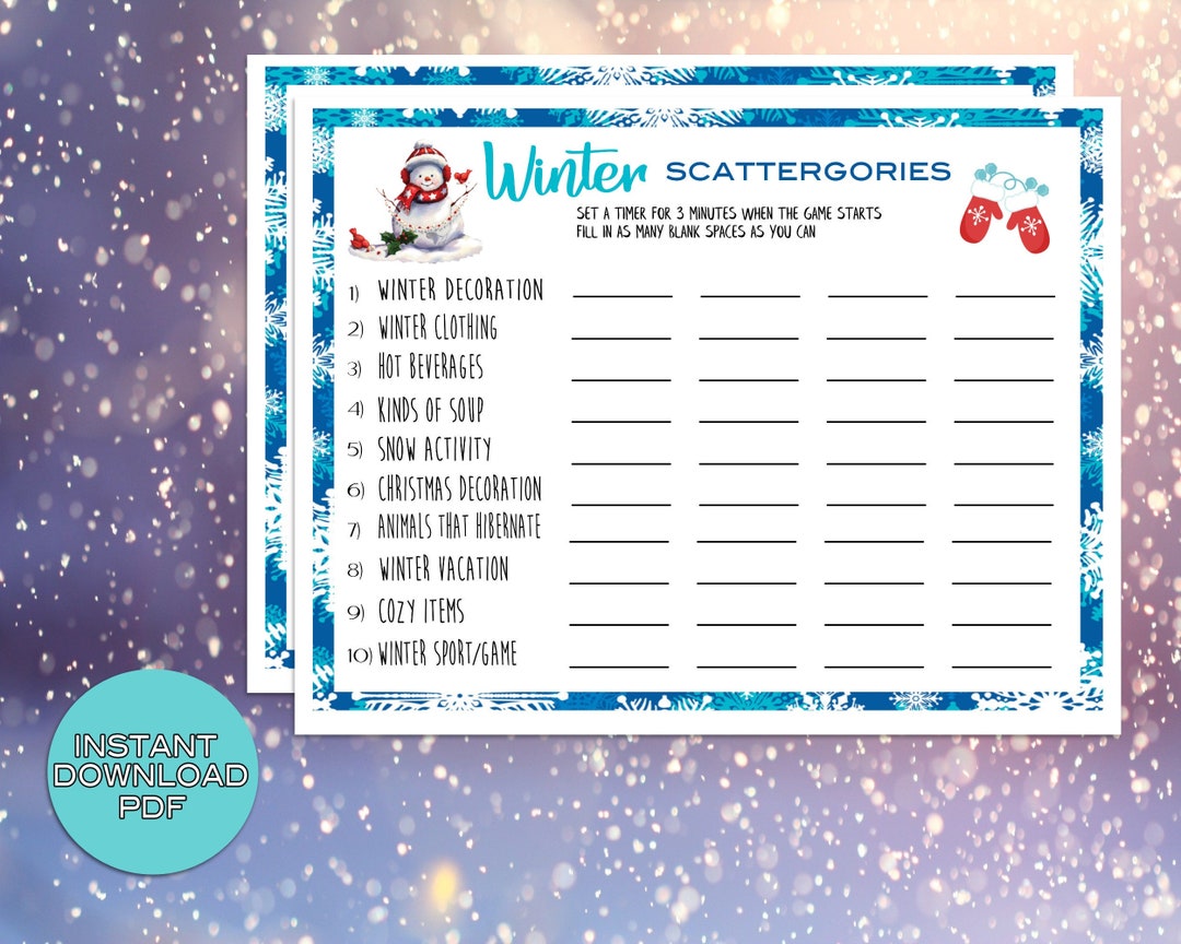 Winter Scattergories Word Party Game for Adults Kids
