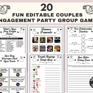 Verlobungs Party druckbares Spiele Set | Bearbeitbare Aktivitäten für erwachsene Paare und Gruppen | Verlobungsspiele | Vorschlag Partyspiele Antworten