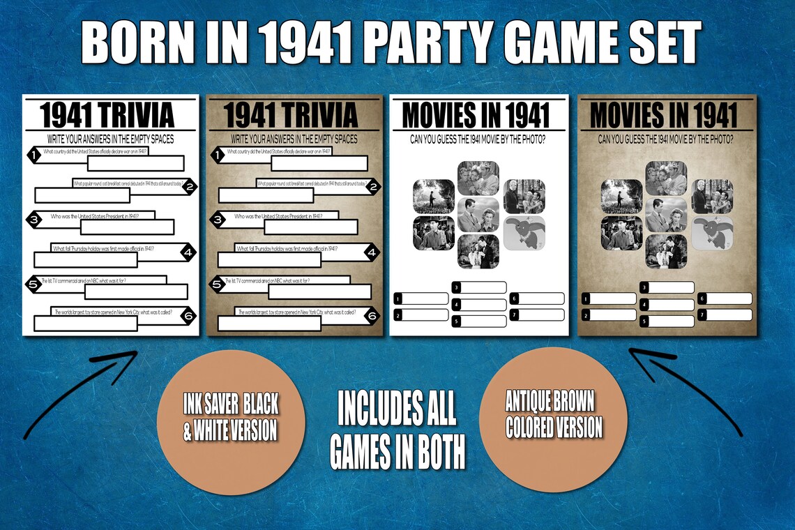 80th Birthday Party Games 1941 Birthday Games 1940s Trivia Etsy