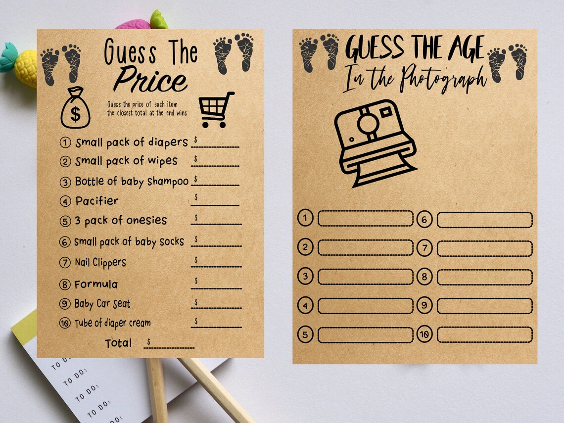 Baby Shower Games Set 10 Game Card Bundle Kraft Paper Baby Etsy