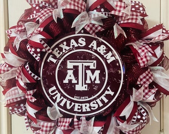 Texas A&M University, Aggies, Maroon and White College Football Wreath ...