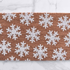  Coir Doormat Natural Fade - Vinyl Backed Winter Holiday  Christmas Door Carpet 16x24in Snowflake Let It Snow Front Door Welcome Mat  Outdoor / Indoor : Patio, Lawn & Garden