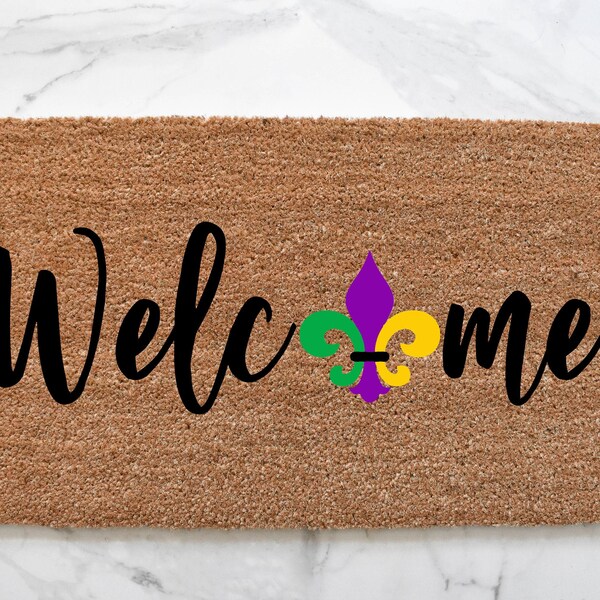 Fleur De Lis Doormat, Mardi Gras Decor, Cute Doormat, Welcome Mat, NOLA, Outdoor Rug, Fleur De Lis, Nouvelle-Orléans, Front Door Mat, Doormat