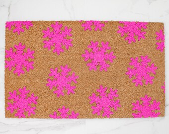 Pink Snowflake Doormat, Winter Doormat, Cute Doormat, Welcome Mat, Winter Decor, Doormat, Snowflakes, Outdoor Rug, Snow Doormat, Entryway