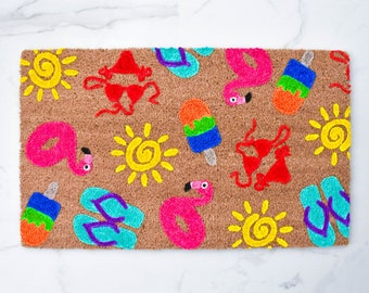 Summer Doormat, Summer Decor, Cute Doormat, Welcome Mat, Flip Flop Doormat, Outdoor Rug, Front Porch Decor, Flamingo Doormat, Entryway Rug