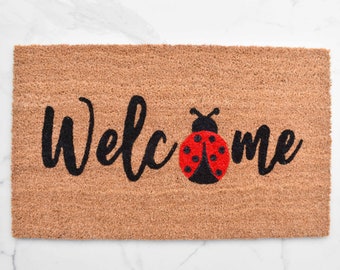 Ladybug Welcome Doormat, Lady Bug Doormat, Cute Doormat, Summer Doormat, Welcome Mat, Outdoor Rug, Spring Doormat, Front Door Mat, Lady Bug