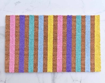 Pastel Striped Doormat, Cute Doormat, Spring Doormat, Welcome Mat, Summer Doormat, Outdoor Rug, Porch Decor, Spring Decor, Housewarming Gift