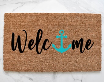 Anchor Welcome Doormat, Summer Doormat, Anchor Doormat, Lake House Doormat, Cute Doormat, Welcome Mat, Lake House Decor, Outdoor Rug, Anchor