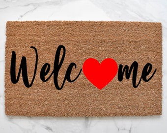 Welcome Heart Doormat, Cute Doormat, Valentine's Day Decor, Welcome Mat, Outdoor Rug, Valentine's Day, Doormat, Porch Decor, Entryway, Rug