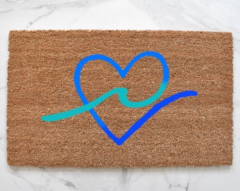 Heart Wave Doormat, Summer Doormat, Welcome Mat, Beach Decor, Lake Decor, Outdoor Rug, Front Door Mat, Heart Doormat, Summer Decor, Ocean