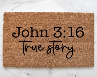 John 3:16 Doormat, Cute Doormat, Christian Doormat, Easter Doormat, Welcome Mat, Front Door Mat, Bible Verse, Jesus Loves You, Outdoor Rug