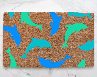 Dolphin Doormat, Beach House Decor, Cute Doormat, Summer Doormat, Tropical Decor, Outdoor Rug, Welcome Mat, Summer Decor, Fish Doormat