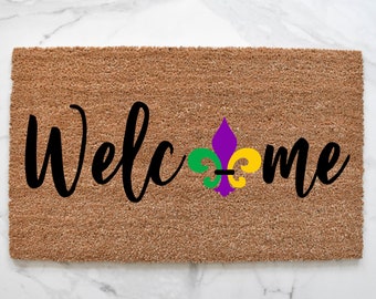 Fleur De Lis Doormat, Mardi Gras Decor, Cute Doormat, Welcome Mat, NOLA, Outdoor Rug, Fleur De Lis, New Orleans, Front Door Mat, Doormat