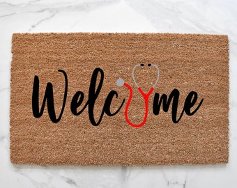 Stethoscope Doormat, Nurse Doormat, Welcome Mat, Doctor Doormat, Outdoor Rug, Front Door Mat, Outdoor Decor, Cute Doormat, Healthcare Worker