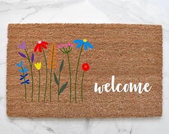 Wildflower Doormat, Spring Doormat, Cute Doormat, Welcome Mat, Outdoor Rug, Spring Decor, Flower Power, Flower Decor, Housewarming, Doormat